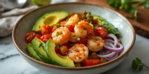 Chili Shrimp Avocado Bowl With Lime And Avocado
