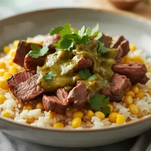 Chimichurri Beef Corn Rice Bowl recipe