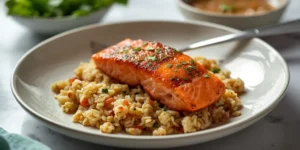 Chimichurri Salmon and Rice With Vivid Herb Sauce