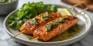 Chimichurri Salmon Skewers With Green Herb Brush