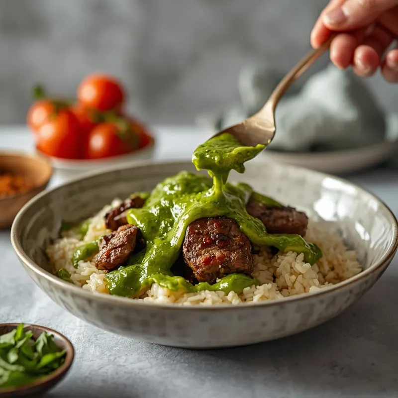 Chimichurri Steak Rice Bowl With Bright Green Chimichurri Chimichurri Steak Rice Bowl With Bright Green Chimichurri