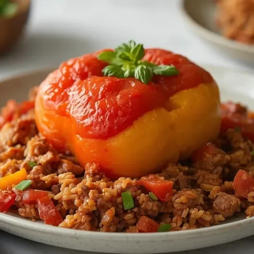 Chipotle Beef and Rice Stuffed Pepper Skillet recipe