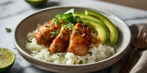 Chipotle Lime Chicken Avocado Rice Bowl With Fresh Avocado