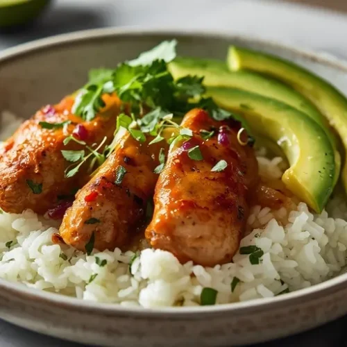 Chipotle Lime Chicken Avocado Rice Bowl recipe