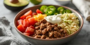 Cottage Cheese Beef Taco Bowl With Creamy Taco Layers