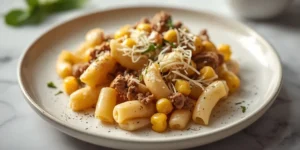 Creamy Beef and Corn Ditalini With Beef Crumbles