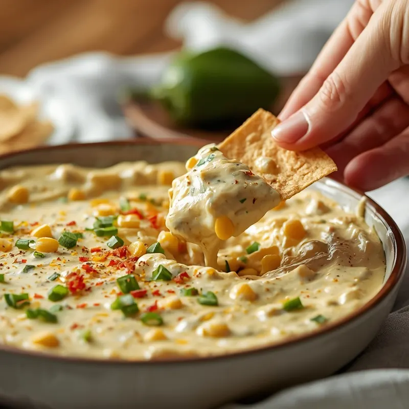 Creamy Poblano Corn Dip With Green-Speckled Texture Creamy Poblano Corn Dip With Green-Speckled Texture