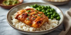 Creamy Roasted Garlic Chicken Rice Bowl Over Fluffy Rice