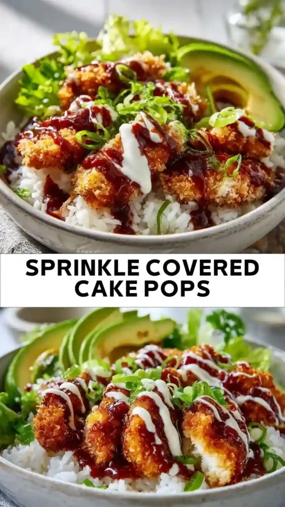 Crispy BBQ Chicken Ranch Bowl Recipe Crispy BBQ chicken ranch rice bowl with avocado and sauce