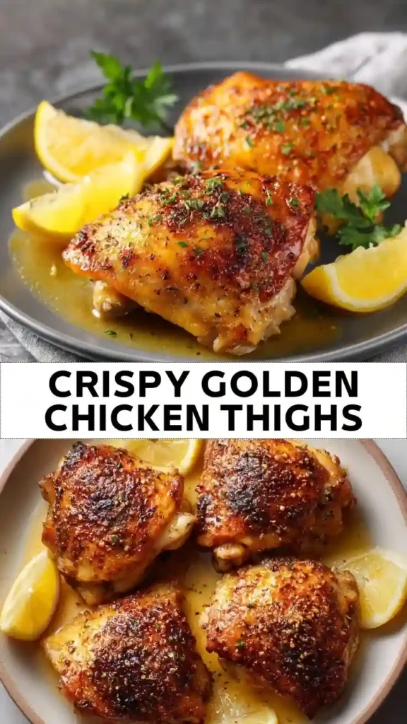 Crispy Golden Chicken Thighs Recipe | Juicy Oven-Roasted Chicken Crispy Golden Chicken Thighs with Lemon and Herbs