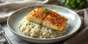 Crispy Herb Fish Rice Bowl With Herb Crust