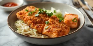 Crispy Salmon Crunch Bowl With Crunchy Slaw