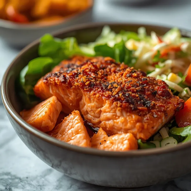 Crispy Salmon Crunch Bowl With Crunchy Slaw
