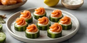 Crispy Salmon Cucumber Bites With Salmon Rosettes