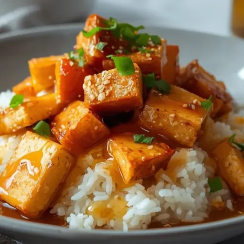 Crispy Tofu Hot Honey Rice Bowl recipe
