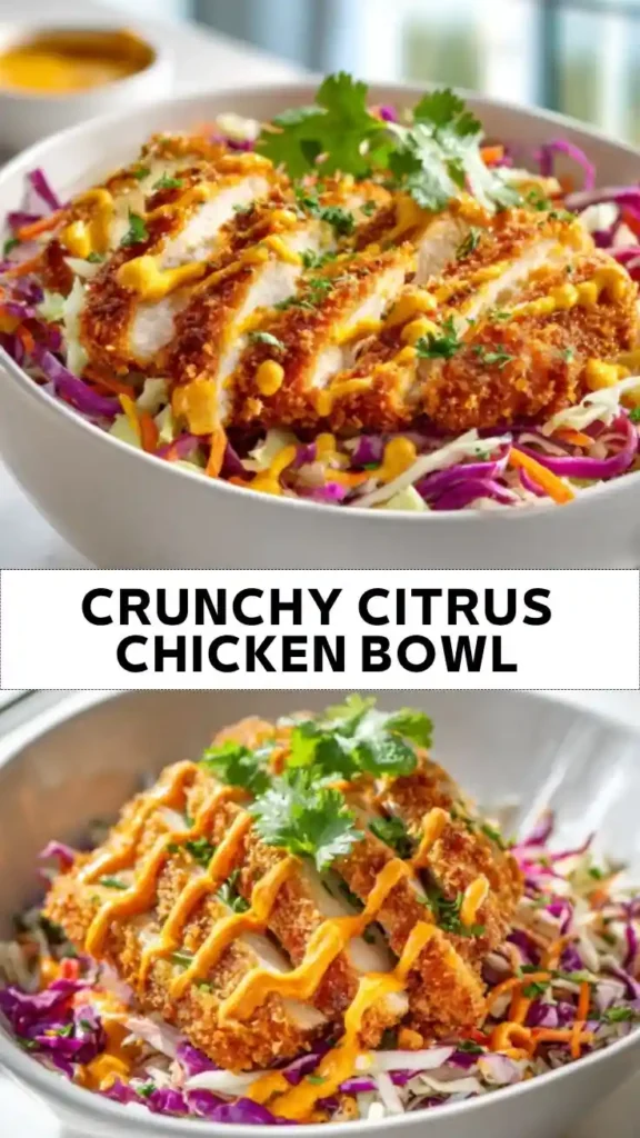 Crunchy Citrus Chicken Bowl with Fresh Coleslaw and Creamy Citrus Sauce