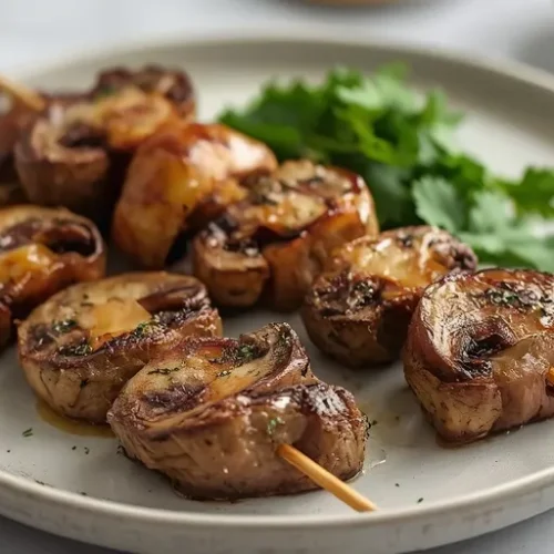 Garlic Butter Mushroom Steak Skewers recipe