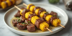 Garlic Butter Steak and Corn Skewers With Mini Corn Rounds