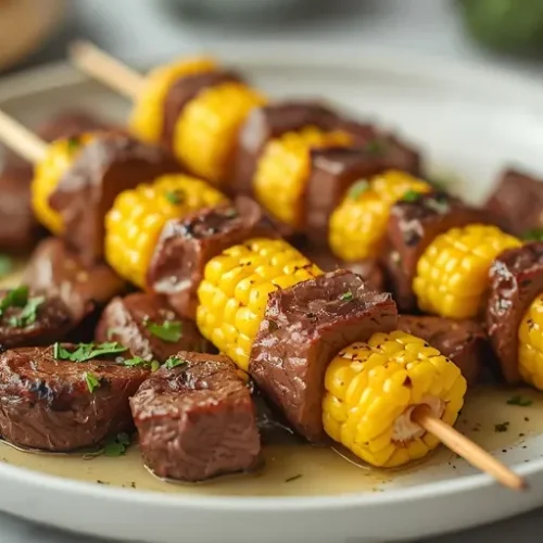 Garlic Butter Steak and Corn Skewers recipe