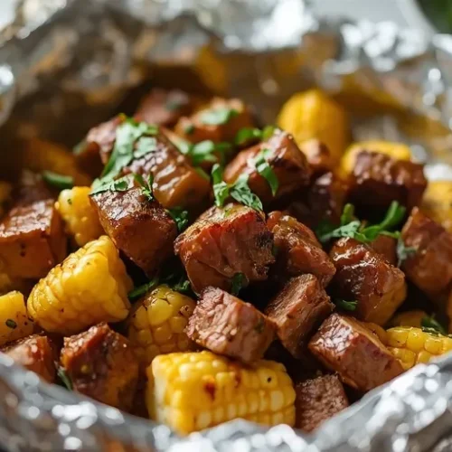 Garlic Herb Steak and Corn Foil Packets recipe