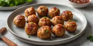 Garlic Herb Turkey Meatball Skewers With Charred Meatballs