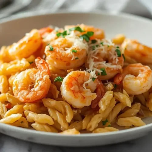 Garlic Parmesan Shrimp Orzo Skillet recipe