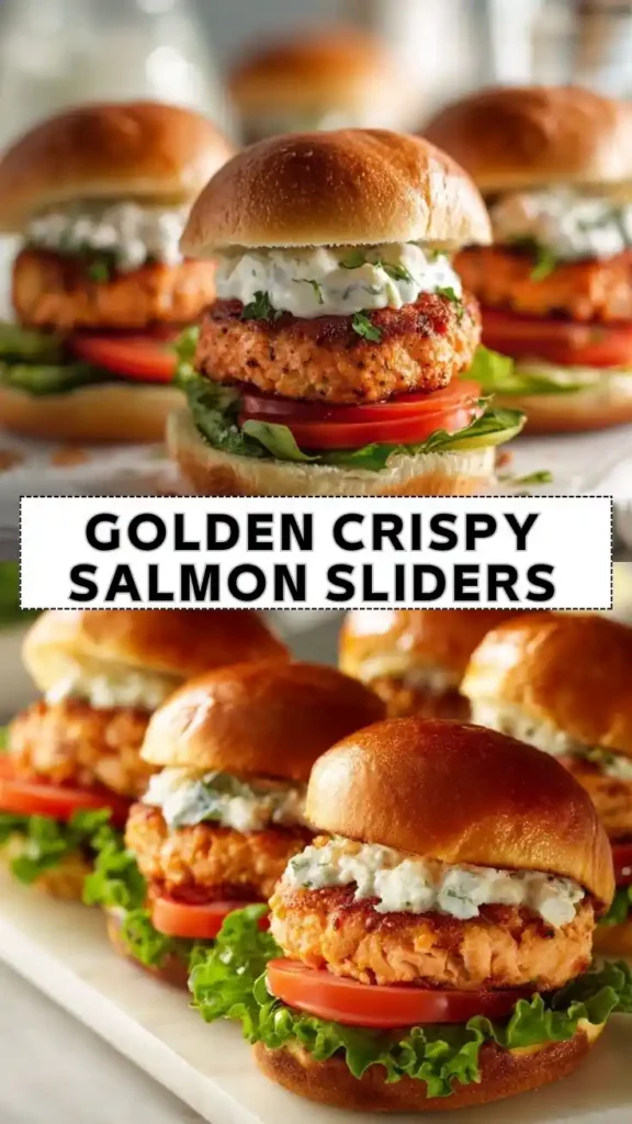 Golden Crispy Salmon Sliders with Herb Sauce on Brioche Buns