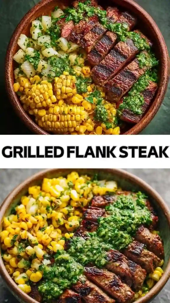 Grilled Flank Steak Bowl with Chimichurri and Charred Corn Grilled flank steak bowl with charred corn and chimichurri Sauce