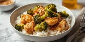 Sticky Honey Mustard Chicken Broccoli Rice Bowl