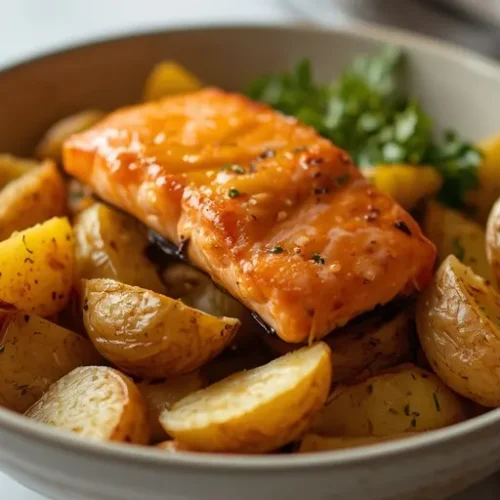 Honey Mustard Salmon Potato Bowl recipe