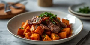 Hot Honey Beef Sweet Potato Bowl With Roasted Sweet Potatoes