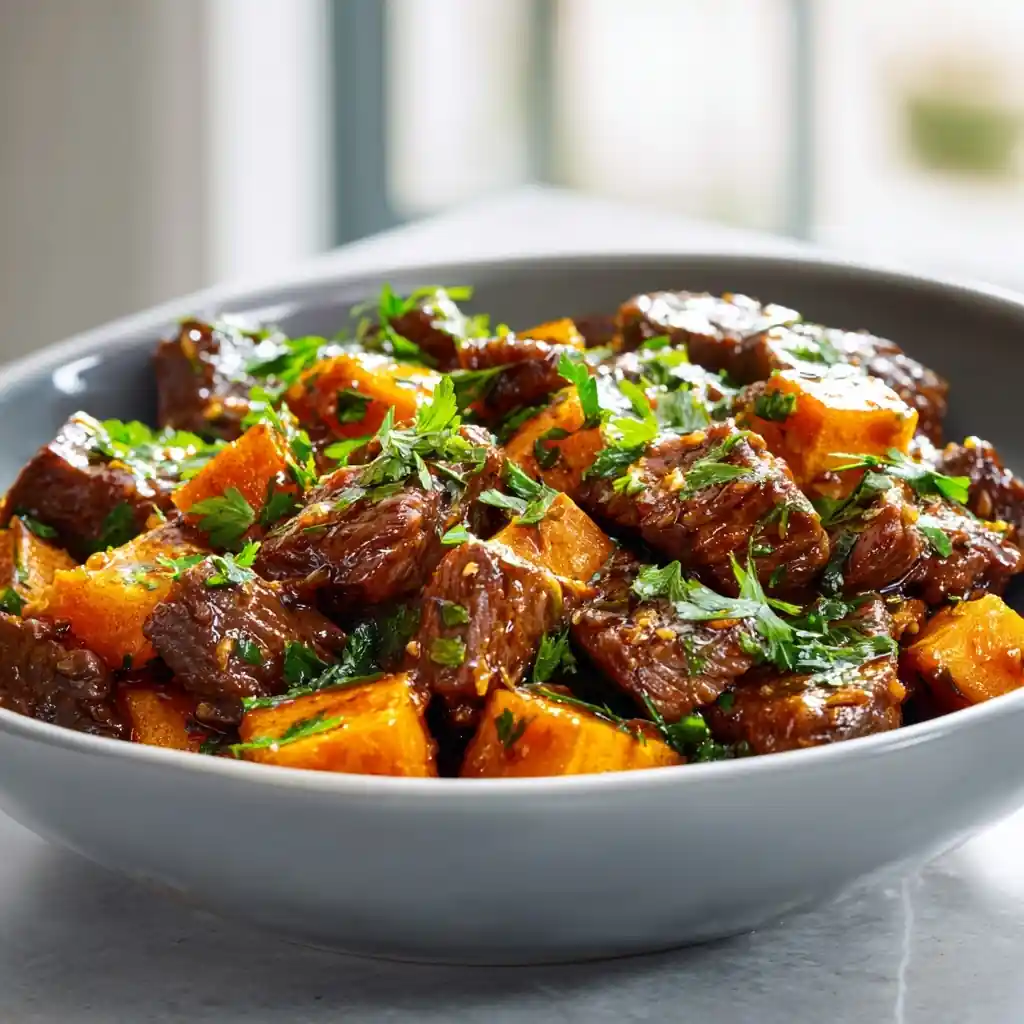 Hot Honey Beef Sweet Potato Bowl Recipe Hot Honey Beef Sweet Potato Bowl with Fresh Herbs