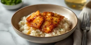 Hot Honey Halloumi Rice Bowl With Hot Honey Gloss