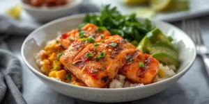 Hot Honey Salmon Corn Rice Bowl With Charred Corn