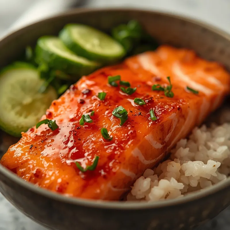 Glossy Hot Honey Salmon Rice Bowl With Rice Glossy Hot Honey Salmon Rice Bowl With Rice