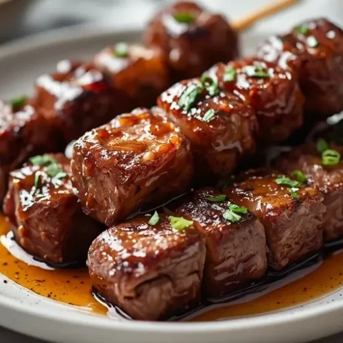 Hot Honey Steak Skewers recipe