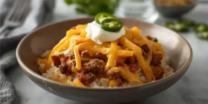 Jalapeño Popper Beef Rice Bowl With Cheesy Jalapeño Topping