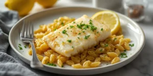 Lemon Garlic Butter Cod Orzo With Lemony Orzo