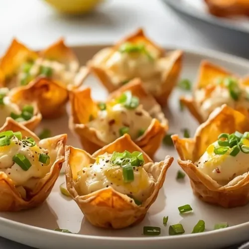 Lemon Pepper Chicken Wonton Cups recipe