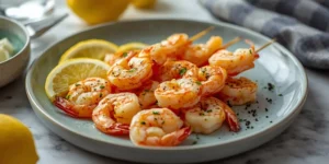 Lemon Pepper Shrimp Skewers With Black Pepper Flecks