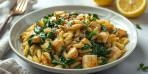 Lemon Spinach Chicken Orzo Skillet With Lemon Sheen