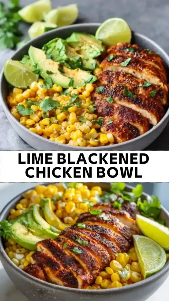Lime Blackened Chicken Bowl Recipe | Healthy High-Protein Meal Lime Blackened Chicken Bowl with Avocado, Corn, and Fresh Lime