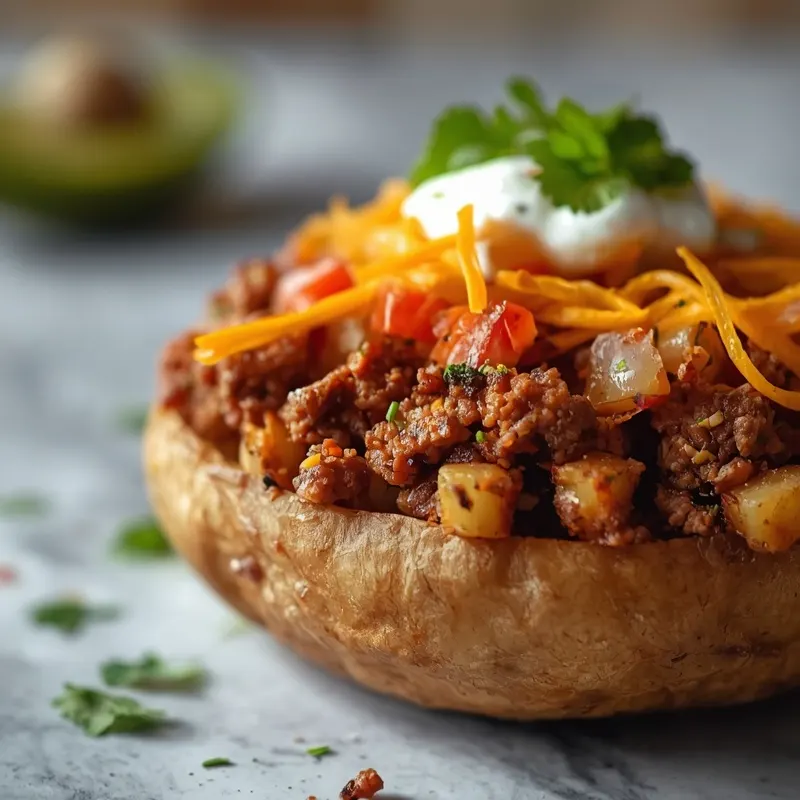 Loaded Taco Beef Potato Bowl With Crispy Potatoes