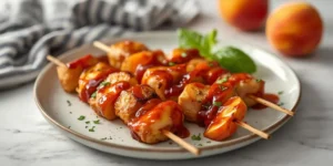 Peach BBQ Chicken Skewers With Charred Edges