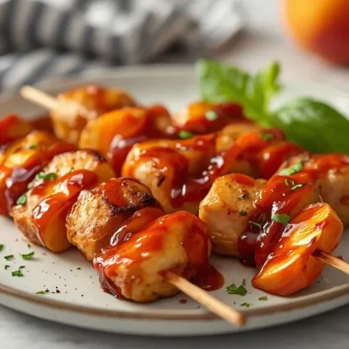 Peach BBQ Chicken Skewers recipe