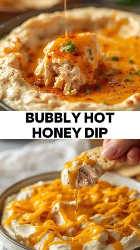 Bubbly Hot Honey Dip Bubbly hot honey chicken cheese dip appetizer