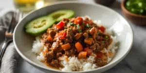 Poblano Beef Rice Bowl With Green Poblano Cream