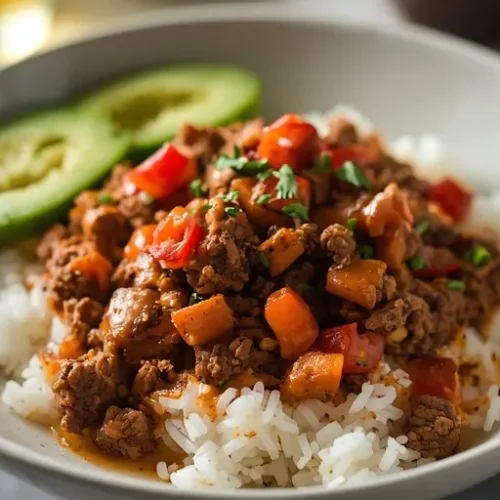 Poblano Beef Rice Bowl recipe