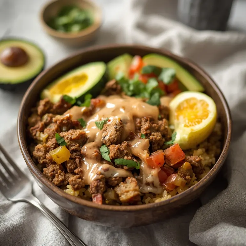 Poblano Beef Rice Bowl With Green Poblano Cream Poblano Beef Rice Bowl With Green Poblano Cream