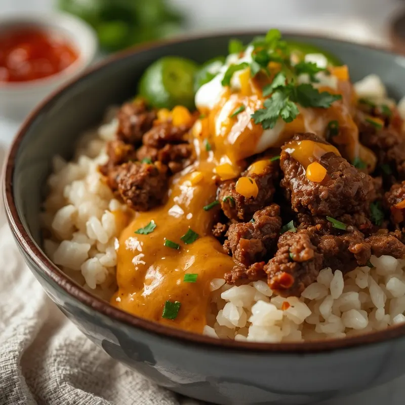 Poblano Beef Rice Bowl With Green Poblano Cream Poblano Beef Rice Bowl With Green Poblano Cream